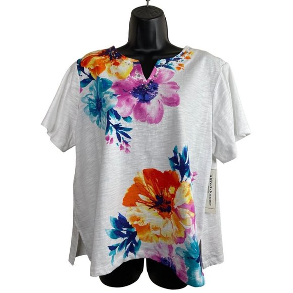 Alfred Dunner Tops - Alfred Dunner Knit Top Womens Size Petite Extra Large PXL Short Sleeve White NWT